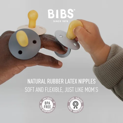 Miniatura 5 de BIBS Chupetes de 0 a 6 meses, paquete de 3 chupetes Pezón redondo, anatómico y simétrico sin BPA Fabricado en Dinamarca Colección Try-It Rubor