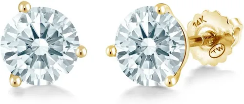 Miniatura 77 de Gem Stone King Aretes de Martini de oro amarillo de 14 quilates Aretes de tuerca de 3 puntas para mujeres y hombres Redondos de 0.236 pulgadas