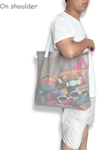 Miniatura 2 de Paquete de 4 bolsas reutilizables de malla colorida para la playa, bolsa de compras de malla con cordón para viajes, juguetes, regalo o lavandería