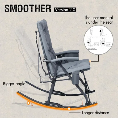 Miniatura 5 de Portal Mecedora plegable para acampar al aire libre – Silla reclinable gruesa acolchada mecedora portátil para camping para patio, porche delantero