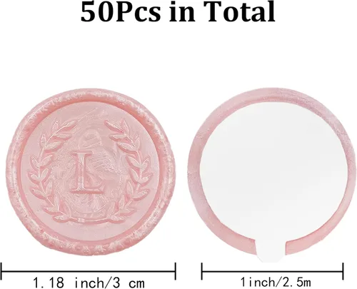 Miniatura 2 de 50 piezas de calcomanías adhesivas de sello de cera rosa en letra L, hechas a mano, no necesita sello de cera, calcomanías de cera para rasgar
