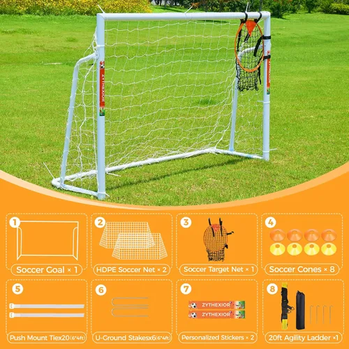 Miniatura 6 de Portería de fútbol de 12 x 6, 10 x 6.5, 8 x 6, 6 x 4 pies, portería de fútbol de metal para patio trasero, portería de fútbol para niños, jóvenes