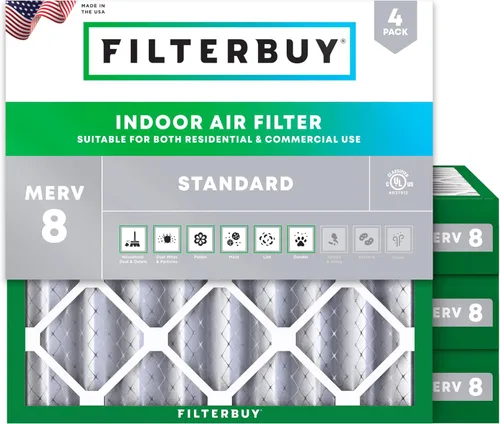 Miniatura 46 de Filterbuy - Filtro de aire de 20x20x1 MERV 8, Defensa Esencial contra el Polvo y las Alergias (paquete de 4), Filtros plisados electrostáticos
