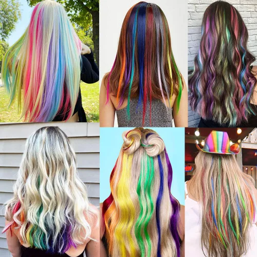 Miniatura 6 de Rhyme 8 extensiones de cabello de colores con clip de 21 pulgadas para niñas y mujeres, accesorios para el cabello, pelucas, postizos, regalo