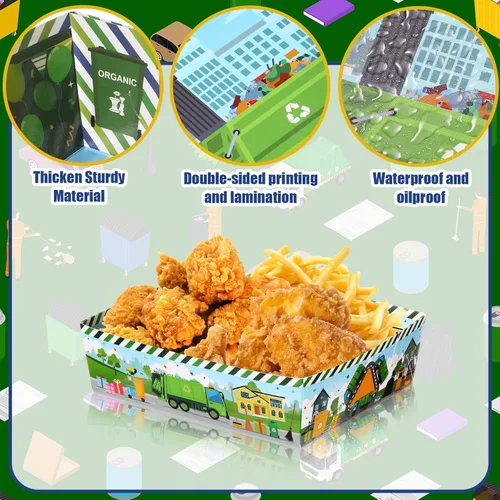 Miniatura 4 de Mifoci 36 piezas de basura para camiones de basura, decoraciones de fiesta de cumpleaños, bandejas de papel de alimentos de 5 libras, bandeja
