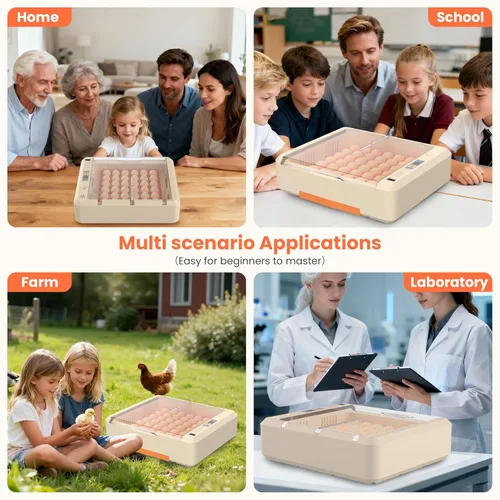 Miniatura 7 de Incubadora de huevos 36-60 con giro automático de huevos y control de humedad, incubadora de huevos de pollo ajustable con pantalla digital