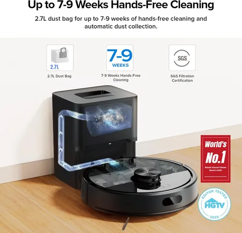 Miniatura 2 de roborock Q7 M5+ Robot de aspiradora y fregona, actualización de Q5 Max+, hasta 7-9 semanas de autovaciado, succión de 10000 Pa, sistema dual Black01