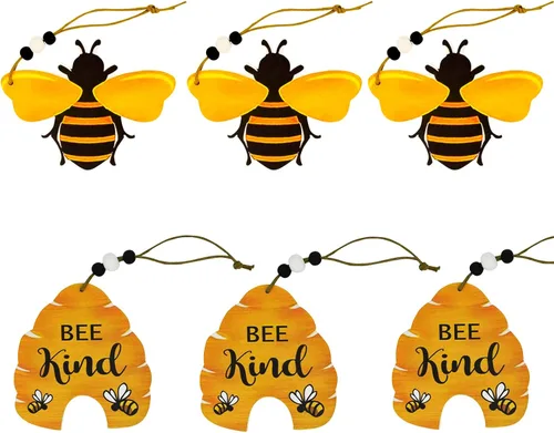 Miniatura 8 de 10 adornos de colmena de madera para bandeja de árbol, corona, festival de Navidad, letrero de abeja, manualidades, decoración colgante para el 5