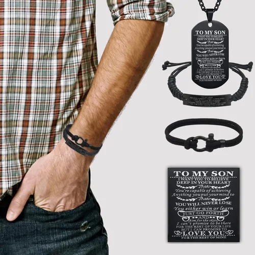 Miniatura 3 de Butishop Pulsera náutica personalizada con texto en inglés To My Son, collar con etiqueta de perro que nunca perderás tu hijo, pulseras inspiradoras