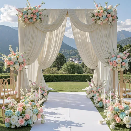 Miniatura 28 de Cortinas de telón de fondo blanco de 30 pies x 8 pies para fiestas de boda, 6 paneles de 5 pies x 8 pies, cortinas de fotografía de poliéster sin