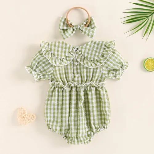 Miniatura 4 de 2 piezas de ropa para bebé recién nacido, overol a rayas, traje de diadema para niñas de 0 a 24 meses