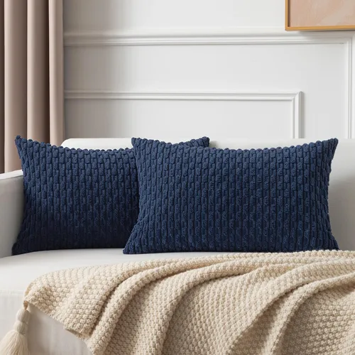 Miniatura 93 de Kevin Textile - Juego de 2 fundas de almohada decorativas de pana de 22 x 22 pulgadas, suaves, estilo bohemio, a rayas, decoración moderna del hogar