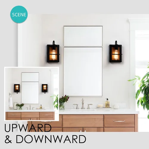 Miniatura 2 de Apliques de pared estilo granja, iluminación de pared industrial moderna en interior con base E26 color madera falso acabado negro mate, lámpara
