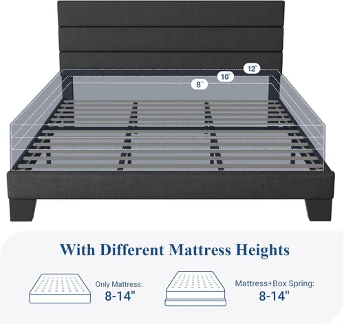 Miniatura 7 de Allewie - Base de cama tamaño King con cabecera tapizada en tela y soporte de listones de madera, base de colchón completamente tapizada; no Gris