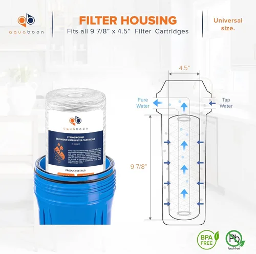 Miniatura 2 de Aquaboon Filtro de agua para heridas de cuerda de 1 micrón, repuesto de 10 x 4.5 pulgadas, cartucho de filtro de agua para toda la casa compatible