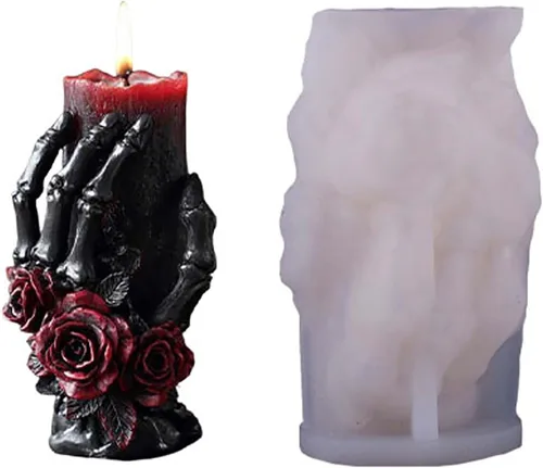 Miniatura 8 de Moldes de cilindro de fantasma de mano de calavera de Halloween, molde de vela en espiral de onda de silicona, moldes de fundición de resina