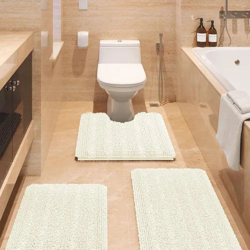Miniatura 57 de ACCUMTEK - Juego de alfombras de baño a rayas beige de 3 piezas, ultrasuaves, antideslizantes de chenilla, alfombras de baño mullidas y absorbentes