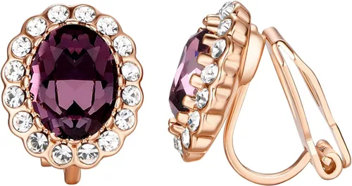 Miniatura 14 de Yoursfs Austria - Aretes de clip de cristal para mujer, chapados en oro de 18 quilates, joyería de moda con halo de circonita cúbica, aretes sin