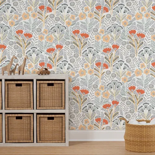 Miniatura 7 de Papel tapiz para despegar y pegar, diseño de flores de color naranja, papel pintado extraíble personalizado Spoonflower