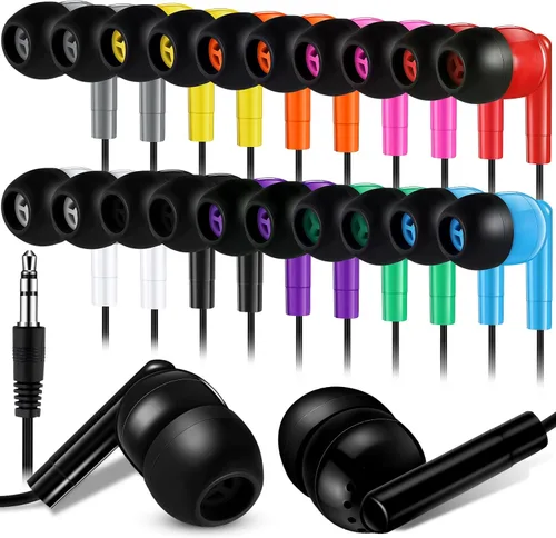 Miniatura 9 de Kanayu Paquete de 100 auriculares con cable a granel para aulas, auriculares básicos para estudiantes, sin micrófono, con conector de 0.138 in
