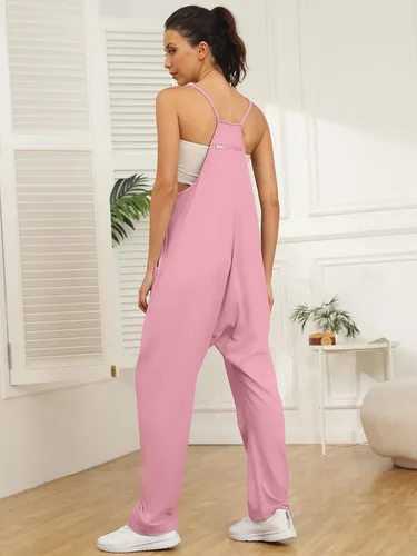 Miniatura 2 de AUTOMET Overol casual de verano para mujer, sin mangas, holgado, tirantes delgados, overoles holgados con bolsillos 2023