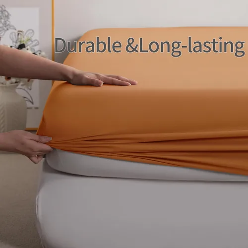 Miniatura 2 de BEDSUM - Sábana bajera de microfibra con bolsillo profundo para colchón, resistente a las arrugas, la decoloración y las manchas Naranja pálido