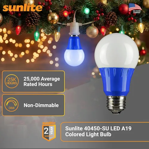 Miniatura 2 de Sunlite 40450 - Foco de luz LED de color A19, 3 W (equivalente a 25 W), base mediana E26, no regulable, certificación UL, decoración de fiestas, Azul