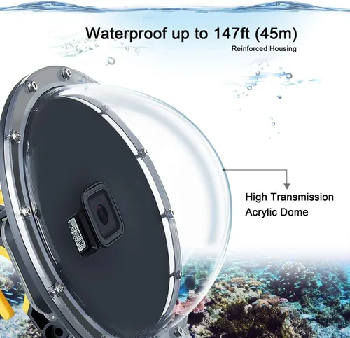 Miniatura 3 de SOONSUN Puerto domo para GoPro Hero 8 Negro, lente de domo subacuático de 147 pies con carcasa impermeable, agarre de mano flotante, gatillo