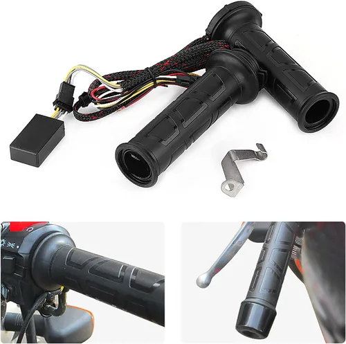 Miniatura 4 de Qiilu Empuñaduras eléctricas con calefacción para motocicleta, ajustable 0.866 in, negro, 12W-24W