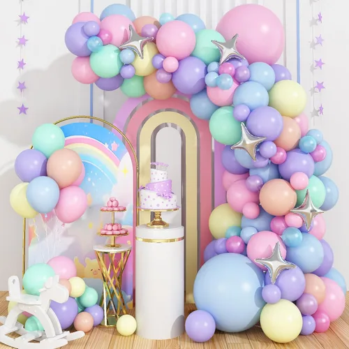 Miniatura 11 de Kit de Guirnalda de Arco de Globos de Sirena, Guirnalda de Cola de Sirena con Globos de Látex Metálico en Rosa Pastel, Morado, Verde y Turquesa