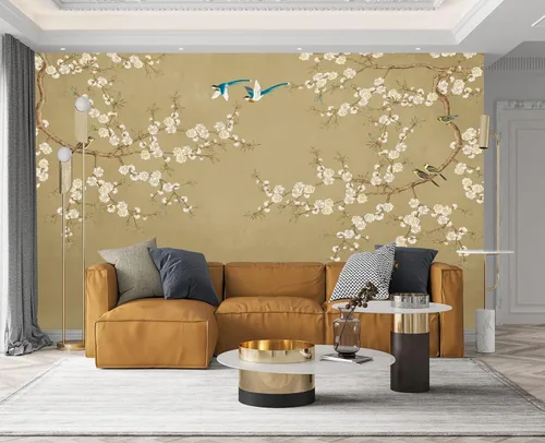 Miniatura 17 de Papel pintado 3D de flores doradas en relieve para dormitorio, 103 x 69 pulgadas