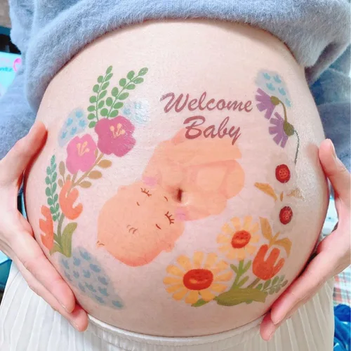 Tuzuru Calcomanías de embarazo para el vientre, calcomanías de tatuaje para pintura corporal, lindas calcomanías para embarazo, baby shower, regalos