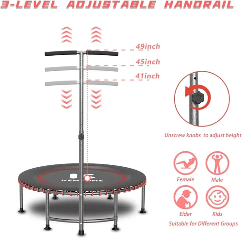 Miniatura 5 de K KENSONE Trampolín rebotador de bajo impacto de 40/48 pulgadas para adultos con bungee, 450/550 libras, mini trampolín de ejercicio silencioso