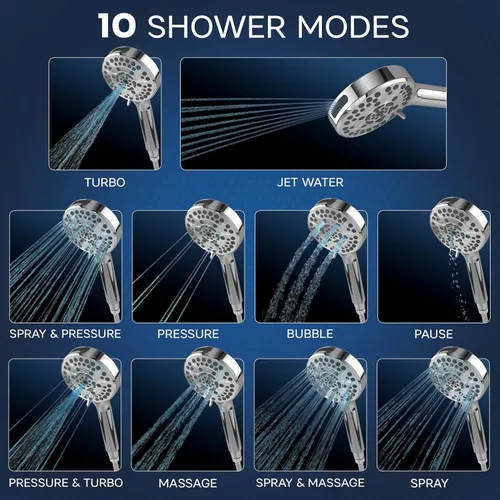 Miniatura 3 de Grifo de bañera de metal con pulverizador, 10 ajustes de ducha de mano, grifo de bañera con rociador cromado