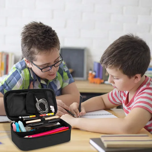 Miniatura 7 de Estuche para lápices de gran capacidad, bolsa de tela Oxford, bolsa de almacenamiento para bolígrafos, rotulador, bolsa de papelería para Negro