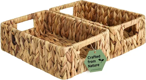 Miniatura 18 de StorageWorks Cesta de mimbre con asa, cestas de almacenamiento de mimbre para organizar, cestas de almacenamiento decorativas para estantes, cuerda