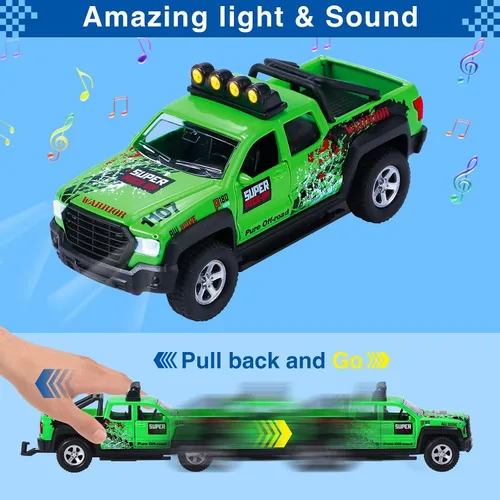 Miniatura 2 de G.C 4 Pack de juguetes de camiones de remolque para niños, juguetes de camping, barcos, camiones de metal fundido, vehículos 1:36, juguetes de autos