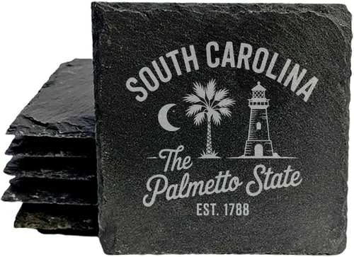 Miniatura 42 de Rustic Slate Coasters Set of 6, Round 4" with South Carolina 'Home Sweet Home' Design, for Holidays, Birthdays, Housewarming, She-Shed, Man Cave