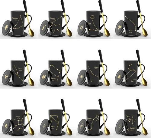 Miniatura 6 de Regalos de cumpleaños de Capricornio para mujeres, taza de café de cerámica de 15 oz con tapa, cuchara y posavasos, tazas de astrología