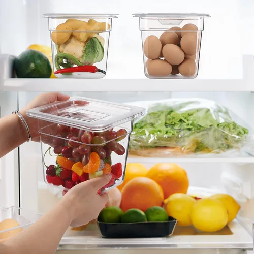 Miniatura 5 de Sieral 8 recipientes de alimentos de tamaño 1/6 con tapas, transparentes apilables para organización de comidas, para organización