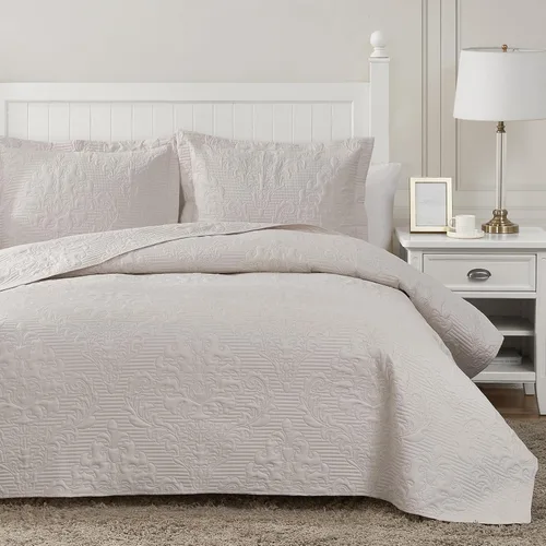 Miniatura 17 de Hansleep - Juego de edredón de tamaño King en verde oliva - Colcha de damasco ultrasónica para todas las estaciones, juego de ropa de cama suave