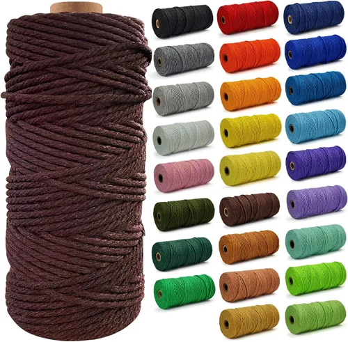 Miniatura 80 de Cuerda de Algodón 8mm x 20 Yardas - Cuerda de Macramé Natural Sin Blanquear - Cuerda de Algodón Trenzada de 3 Hilos para Colgar en la Pared, Blanco