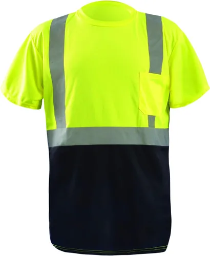 Miniatura 29 de OccuNomix LUX-SSETP2B-YS Camiseta clásica estándar de manga corta con textura ojo de pájaro absorbente con bolsillo, clase 2, 100% poliéster ANSI
