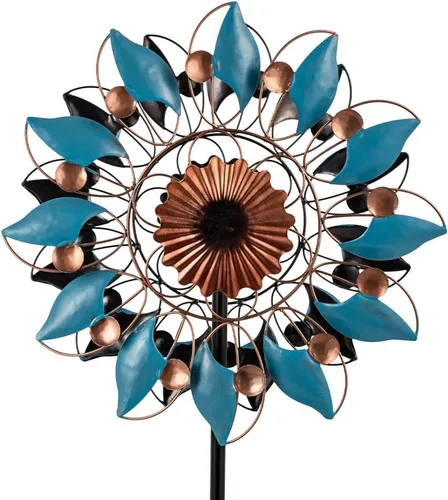 Miniatura 7 de Stargarden Molino de viento de pavo real de 58 pulgadas, escultura de viento doble, molino de viento de metal para decoración de jardín y patio