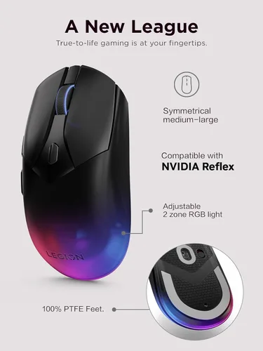 Miniatura 2 de Lenovo Legion M410 Mouse Inalámbrico RGB para Juegos – Mouse de 6 Botones con Agarre Palmar con 16,000 DPI, Batería Recargable de 53 Horas