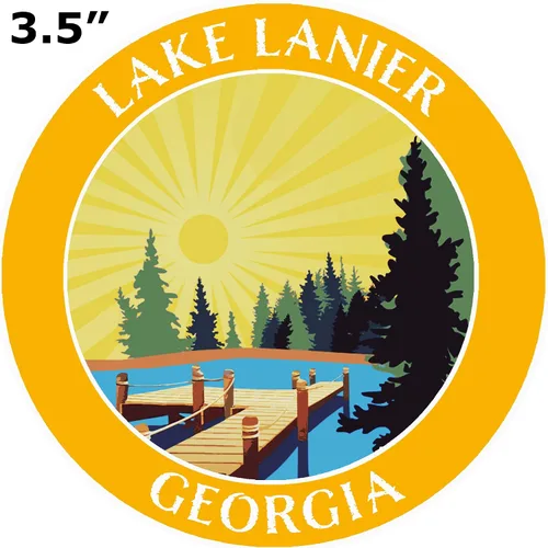 Miniatura 2 de Lake Dock - Lake Lanier - Georgia 3.5 pulgadas ventana coche camión calcomanía vacaciones aventura tema novedad apliques Dorado