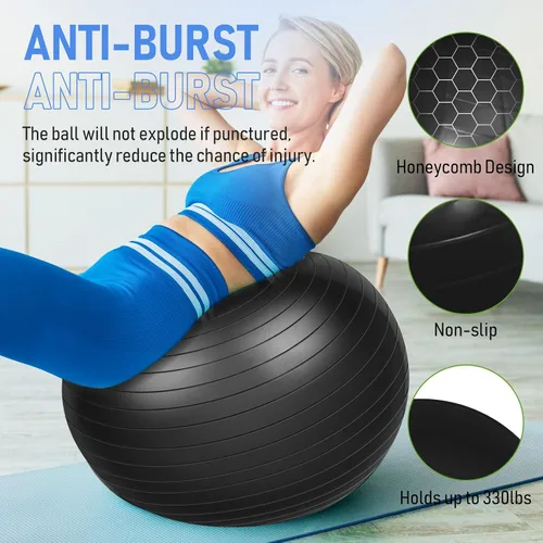Miniatura 3 de Leyndo 2 pelotas de yoga grandes de 26 pulgadas, pelota de ejercicio antiestallido con bomba, 26 pulgadas/25.6 in para mejorar la postura
