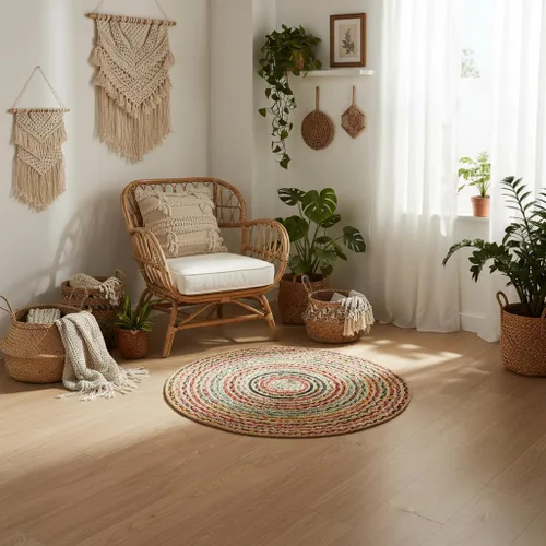 Miniatura 41 de RedEarth · Alfombra rectangular - 2'x3' de yute natural trenzada con respaldo antideslizante - Alfombra boho tejida a mano para dormitorio, cocina