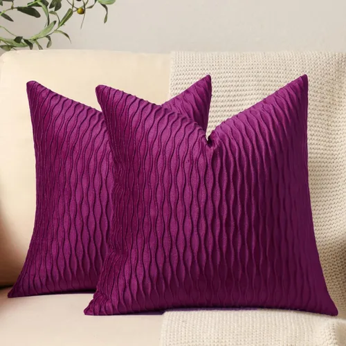 Miniatura 24 de DEZENE Fundas de almohada para sofá color marfil blanco: pack de 2 fundas de almohada cuadradas de terciopelo a rayas originales de 16x16 pulgadas