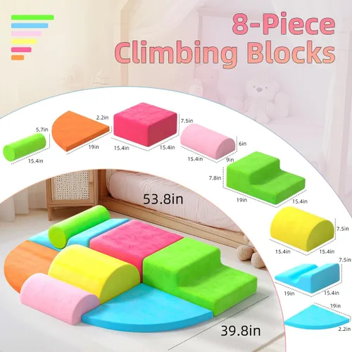 Miniatura 3 de Bloques de escalada de 8 piezas para niños, juguetes de escalada suaves para interiores para niños pequeños, ideal para gatear y explorar, juego